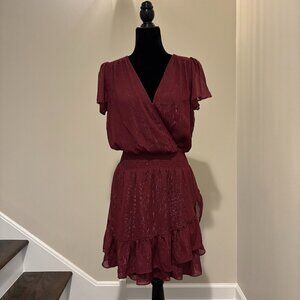 Michael Kors | Burgundy & Silver Dress + Flutter Sleeves